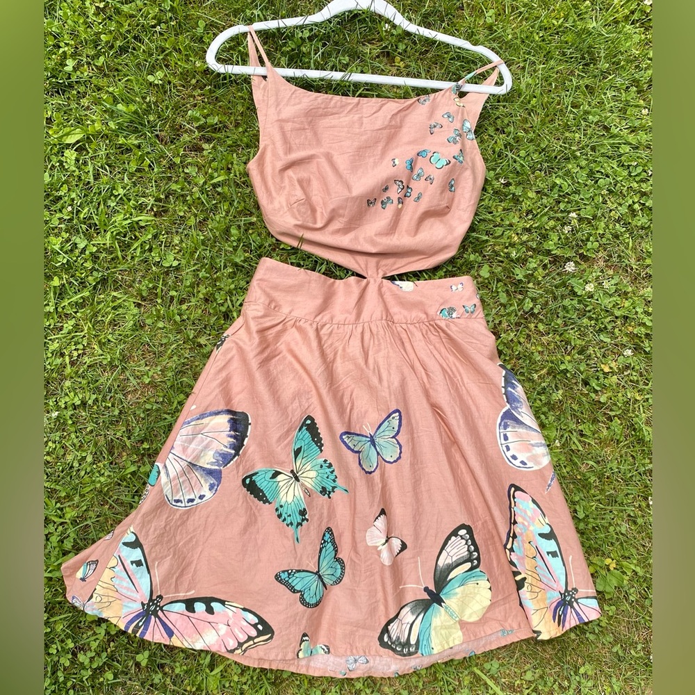 FARM RIO cut out tie back butterfly mini dress size medium.